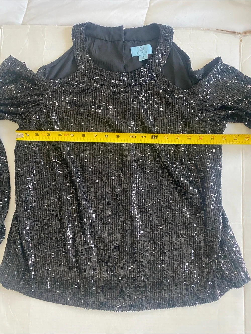 CeCe Black Sequin Cold Shoulder Sleeveless Party Top Blouse